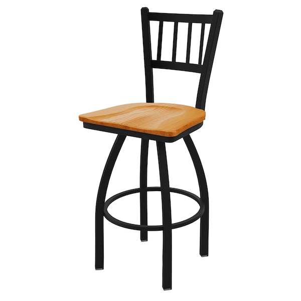 25" Swivel Counter Stool, Black Wrinkle, Med Oak Seat